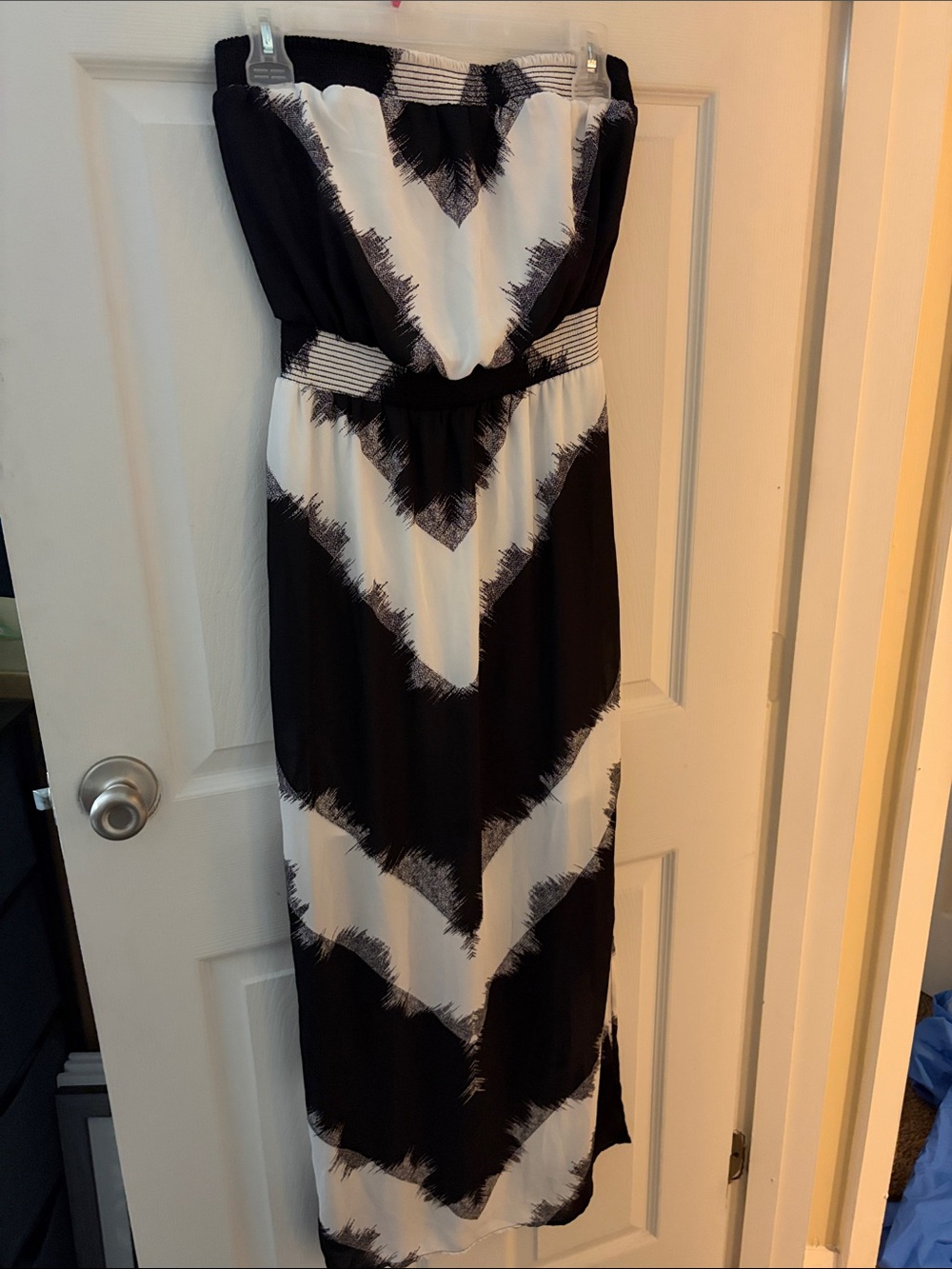 Mossimo Supply Co. Black and White Strapless Chevron Maxi Dress